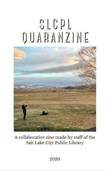 zine cover: color photo of archer and dog on Salt Lake landscape