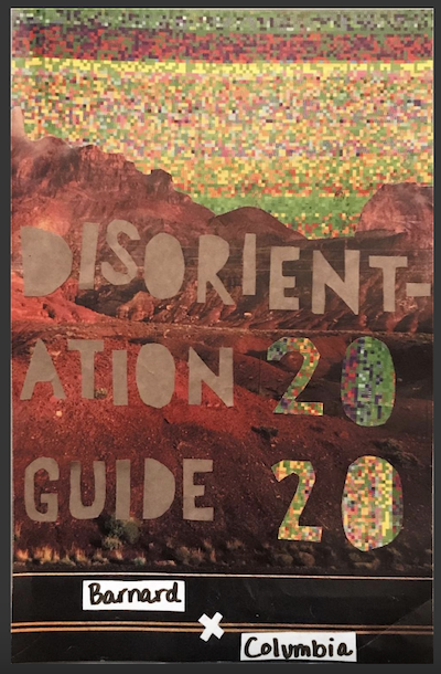 zine cover: Disorientation Guide 2020. title on background that evokes west coast wildfires