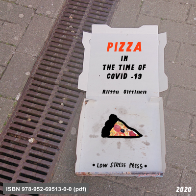 zine cover: photo of a pizza box lying in the street